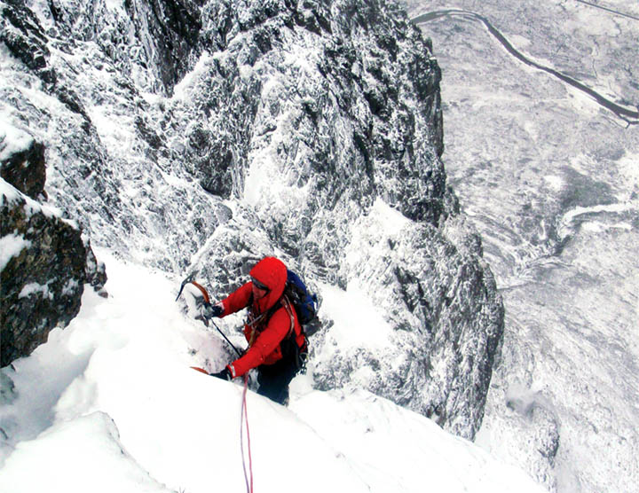 Bob Johnson emerging onto Crowberry Tower from Shelf Route.