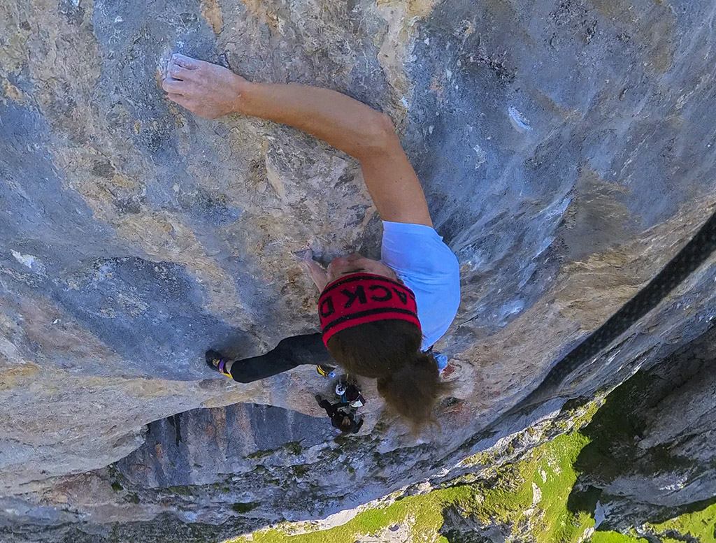 Babsi Zangerl climbing Next Generation  in The Rätikon, Austria.